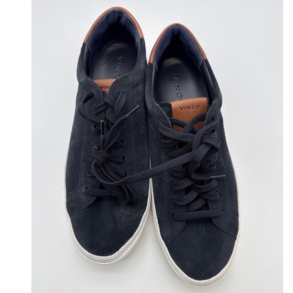 Vince Suede Sneaker Mens 10.5 Navy Leather Trim Low Top EUC dark academia